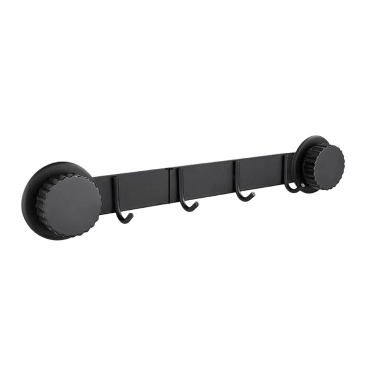 Black suction cup hook rack with 4 curved hooks