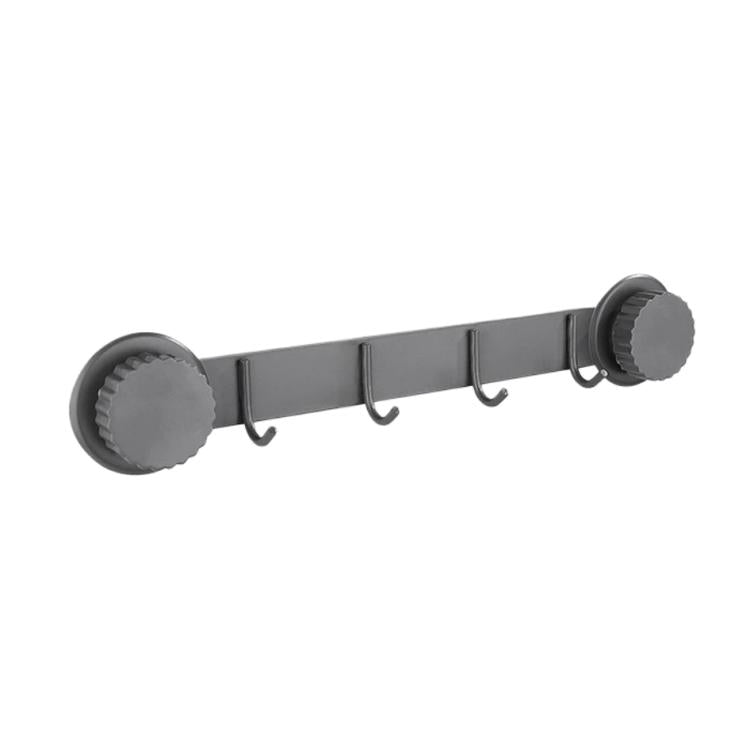 Gray suction cup hook rack with 4 curved hooks
