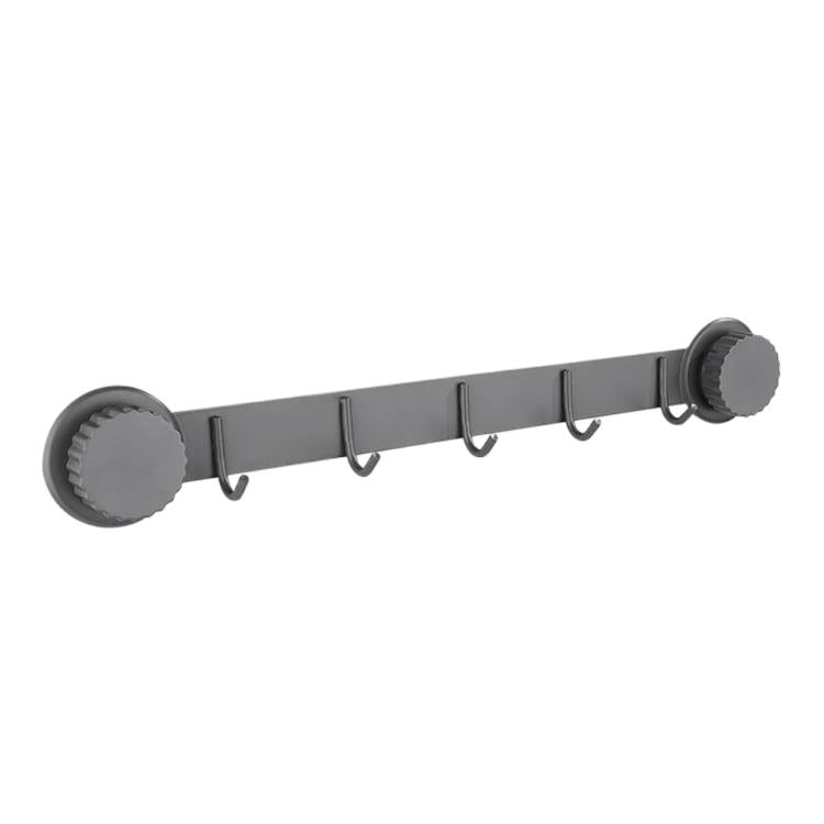 Gray suction cup hook rack with 5 curved hooks