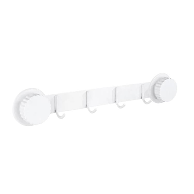 White suction cup hook rack with 3 curved hooks