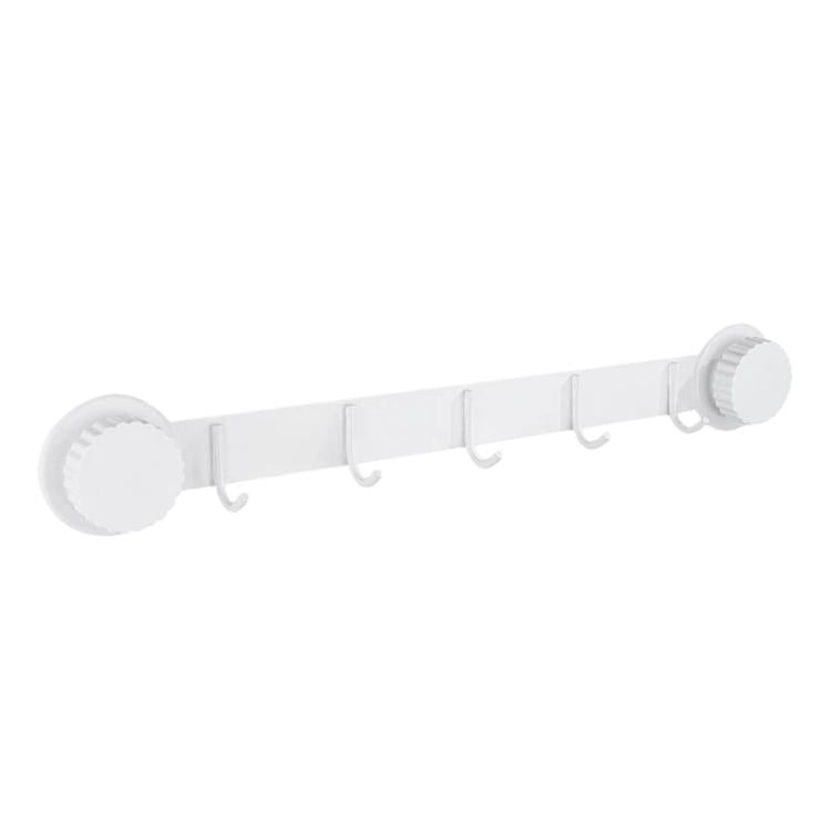 White suction cup hook rack with 4 curved hooks