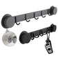 Black and gray suction cup multi-hook rack with two round bases and hanging hooks