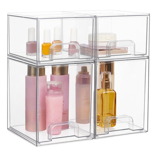 Transparent Plastic Cosmetic Storage Boxes Stackable Desktop Organizers, Wide+2 Small, 2 Tall+2 Small, 2 Wide+2 Tall, Wide+2 Tall+2 Small, 3 Wide+2 Small, 2 Wide+4 Small
