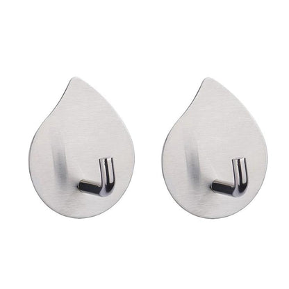 Stainless steel teardrop adhesive wall hook, silver finish with U-shaped prong