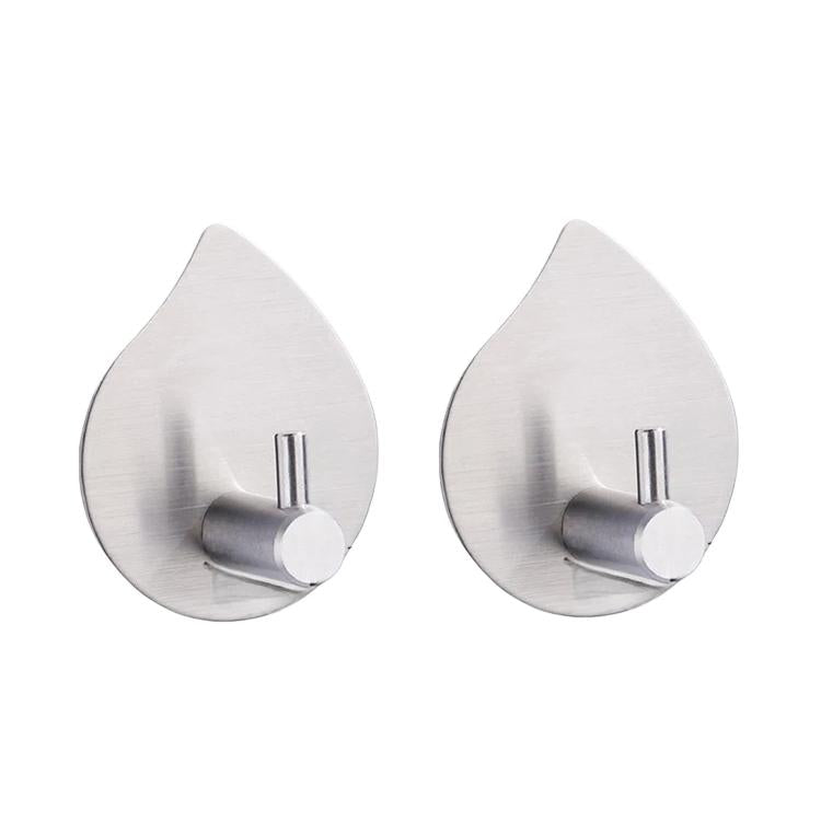 Stainless steel teardrop adhesive wall hook, silver finish with twin slot prong