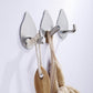 No-drill stainless teardrop wall hooks, silver set holding looped towels and robe