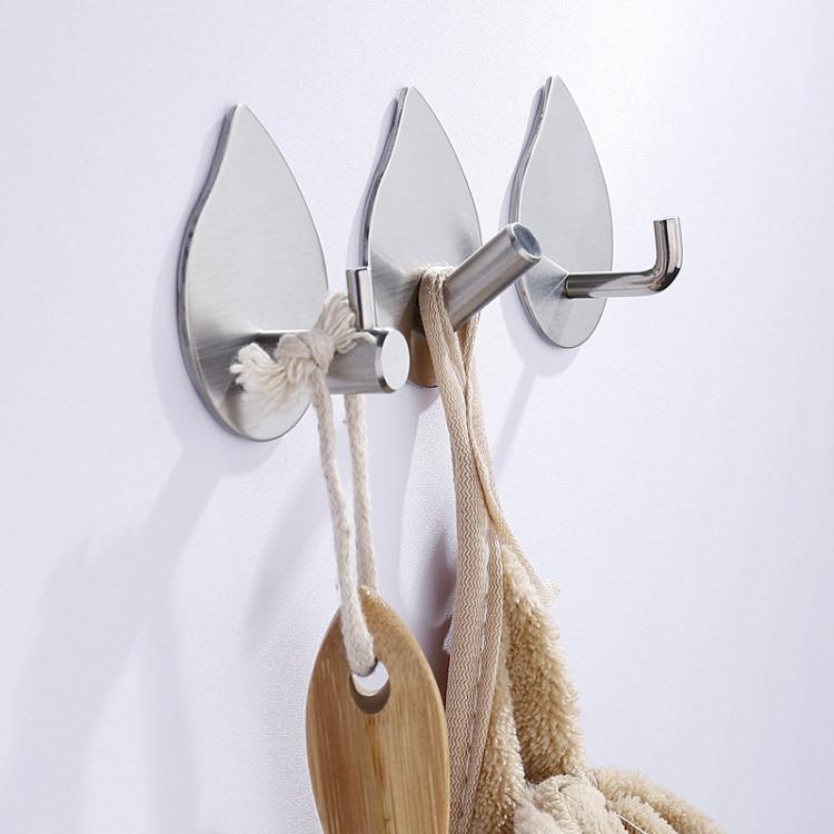 No-drill stainless teardrop wall hooks, silver set holding looped towels and robe
