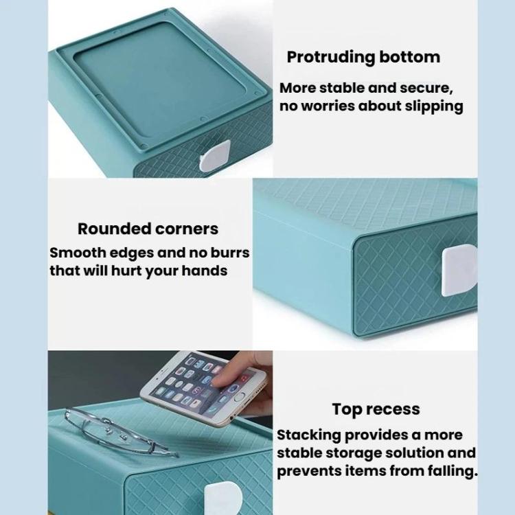 Teal plastic drawer organizer with rounded corners and textured non-slip bottom