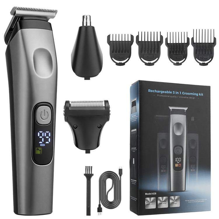 Multi-function electric hair trimmer grooming kit with clipper, nose trimmer, guards, cord