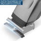 Close-up of electric clipper blade with protective guard and metal cutting teeth