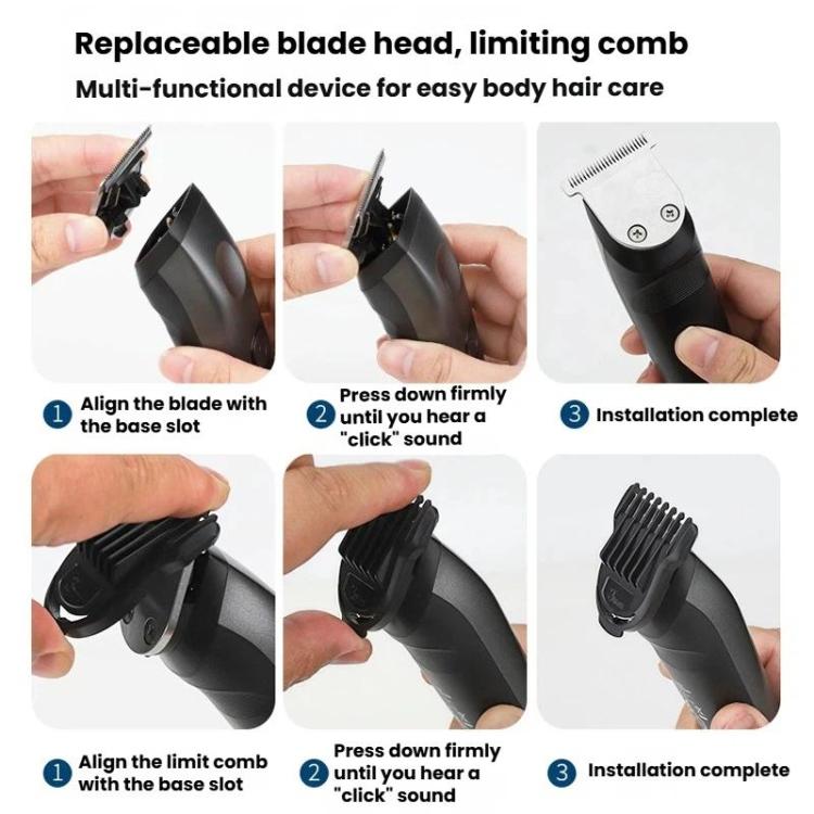 Replaceable clipper blade heads with guard combs shown for quick installation