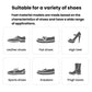 Adjustable shoe stretcher suitability diagram for leather, flats, heels, sneakers, boots