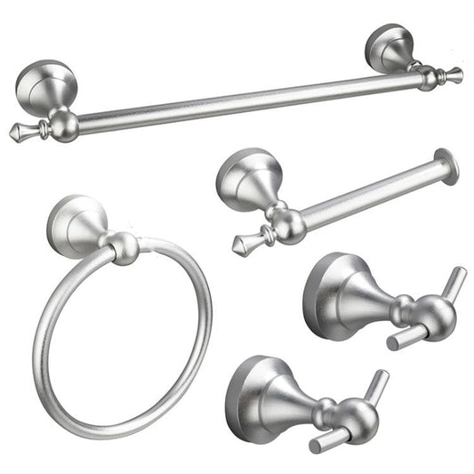 5-in-1 Bathroom Set Aluminum Towel Bar, Towel Ring, Toilet Paper Holder, Robe Hook, Modern Wall-Mounted Hardware Suite