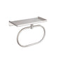 Silver stainless steel towel ring with rectangular top shelf, wall-mounted.