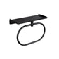 Black stainless steel towel ring with rectangular top shelf, wall-mounted.
