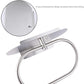 Silver stainless steel towel ring with oval shelf and circular wall plate.