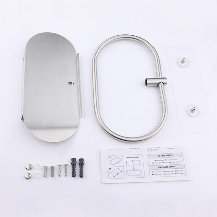 Wall-mounted towel ring with shelf, silver stainless steel, includes mounting hardware