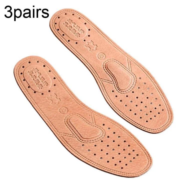 Tan perforated leather insoles with cushioned arch and shock-absorbing padding