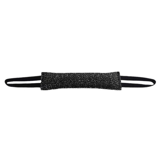 Black fabric dog chew toy stick with loop handles