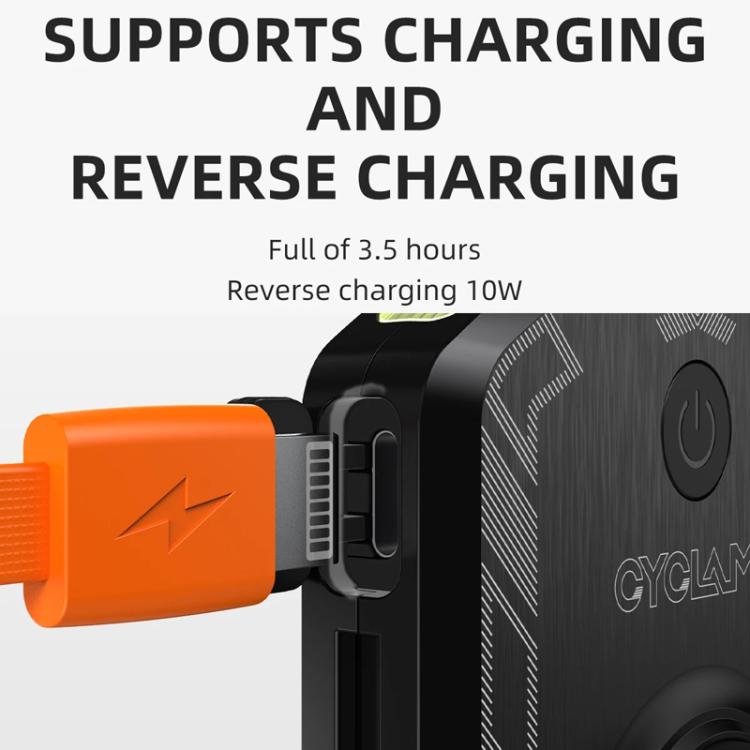 Orange charging connector plugged into black bike light for reverse charging