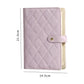 Lavender jewelry organizer book with quilted cover and button closure, portable case