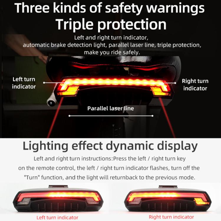 Bicycle tail light showing left and right red turn indicators with parallel laser line