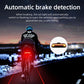 Bicycle tail light flashing red during braking, with laser warning beam