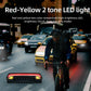 Two-tone red and yellow LED bicycle tail light with rear light bar glowing
