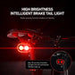 Bike taillight with red LED glow and front-facing lens on the rear light housing