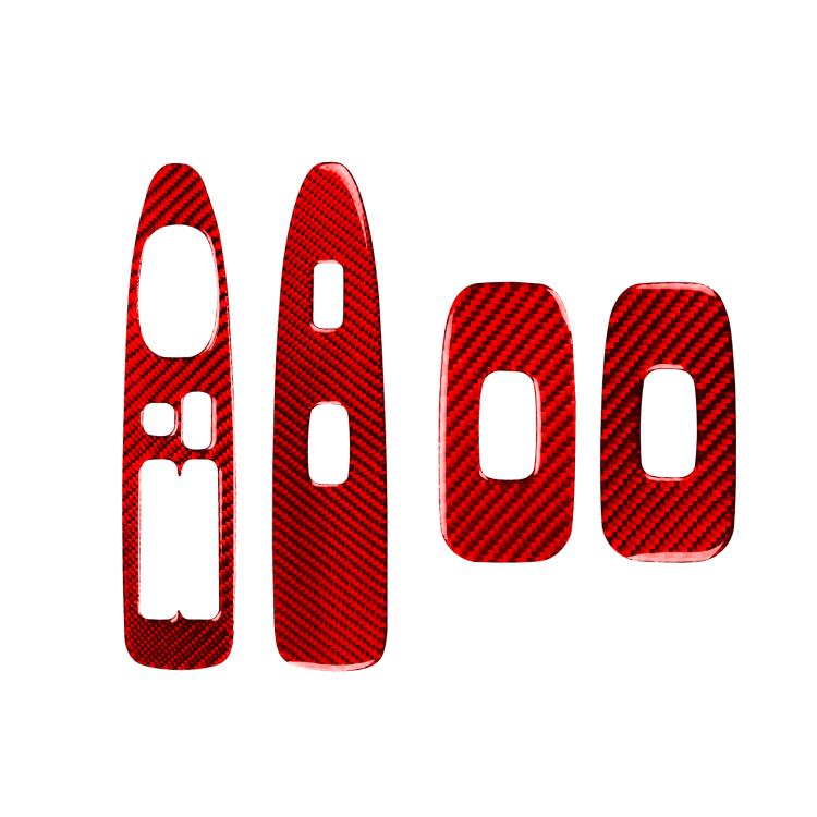 Set of 4 red carbon-fiber door lift panel stickers with cutouts and adhesive backing