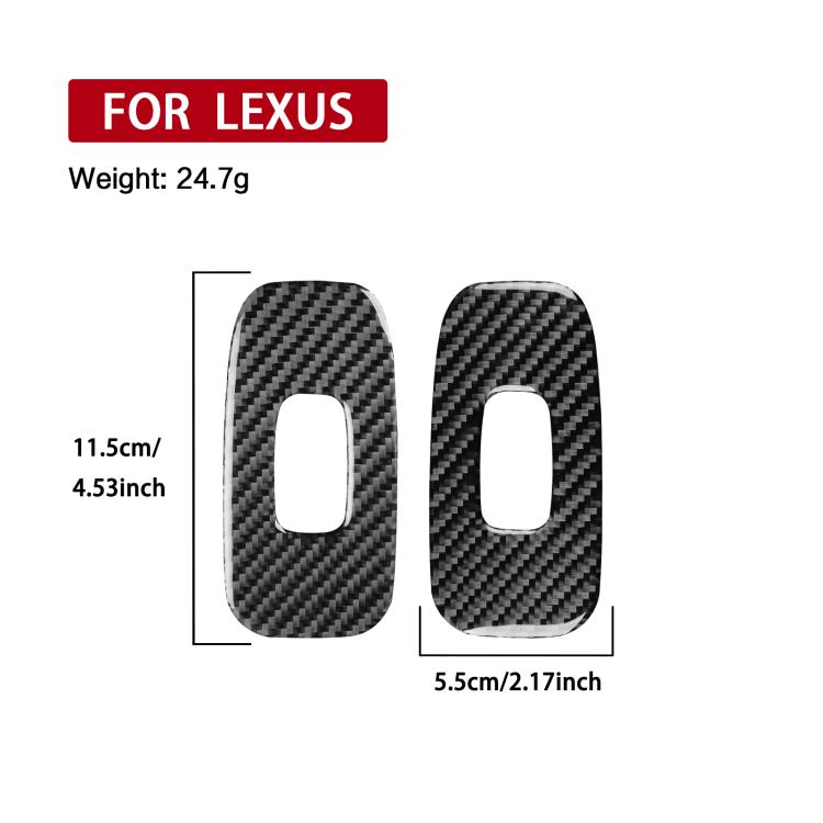 Carbon-fiber door lift panel sticker pair with size labels, adhesive-backed with cutouts