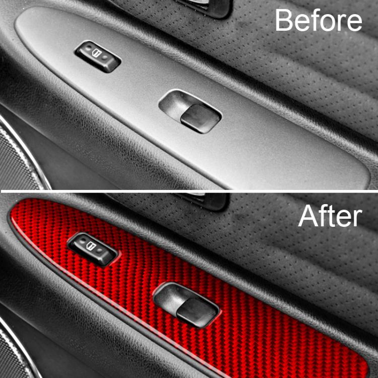Red carbon-fiber door lift panel sticker installed along the inner door handle area