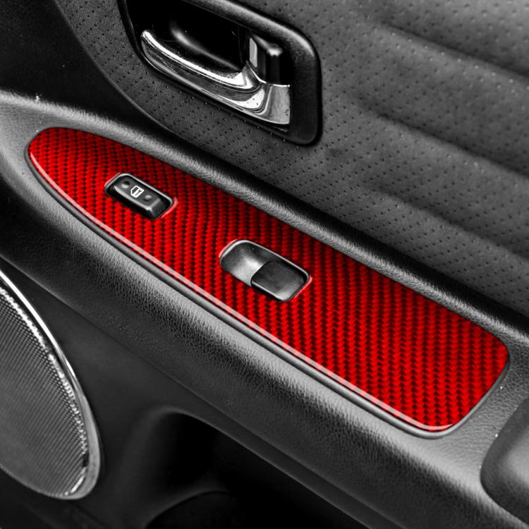 Red carbon-fiber door lift panel sticker installed on the front door trim panel