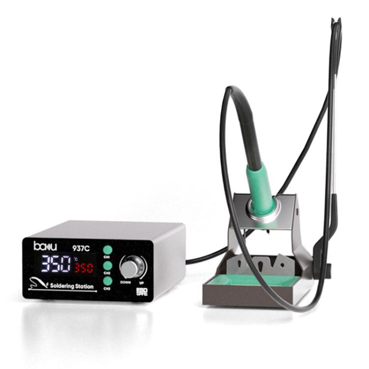 BAKU BA-937C LCD soldering station with digital display and green iron on stand