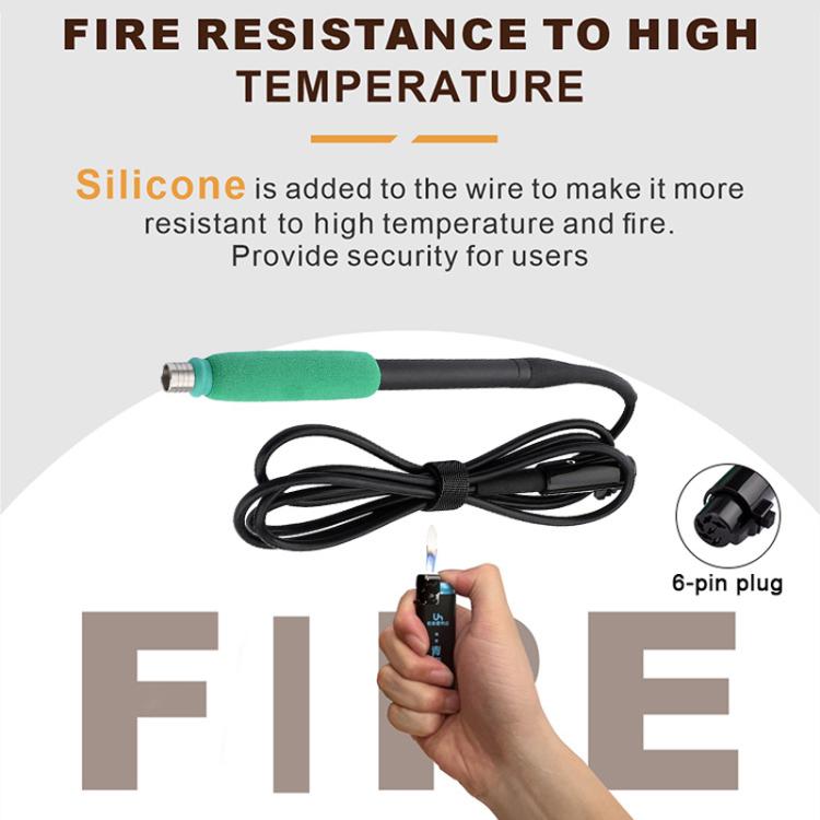 Green-tipped soldering iron with silicone handle and black power cord
