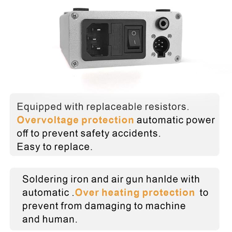 Soldering station rear panel with power switch and output socket