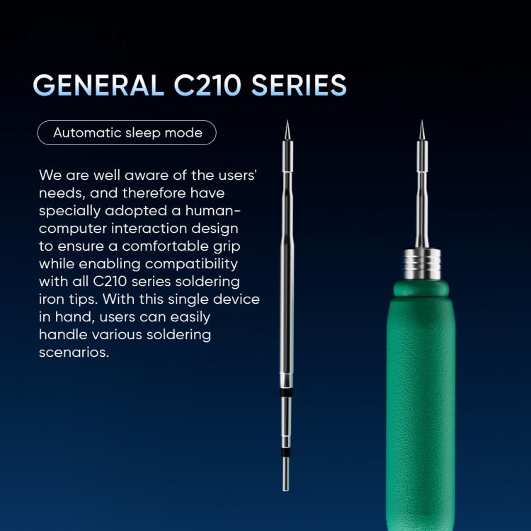 Green soldering iron handle with metal tip and interchangeable shaft segments