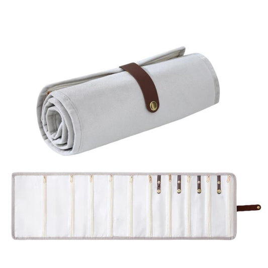 Roll-Up Velvet Jewelry Organizer Bag, Multi-Compartment Storage for Gold Necklaces, Bracelets & Accessories