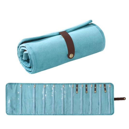 Roll-Up Velvet Jewelry Organizer Bag, Multi-Compartment Storage for Gold Necklaces, Bracelets & Accessories