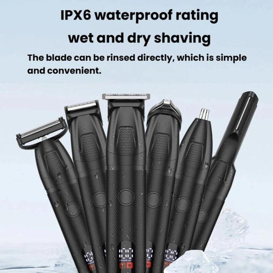 YJ-101 6 In 1 Multifunctional Digital Display Electric Hair Clipper IPX6 Waterproof Nose & Armpit Hair Trimmer