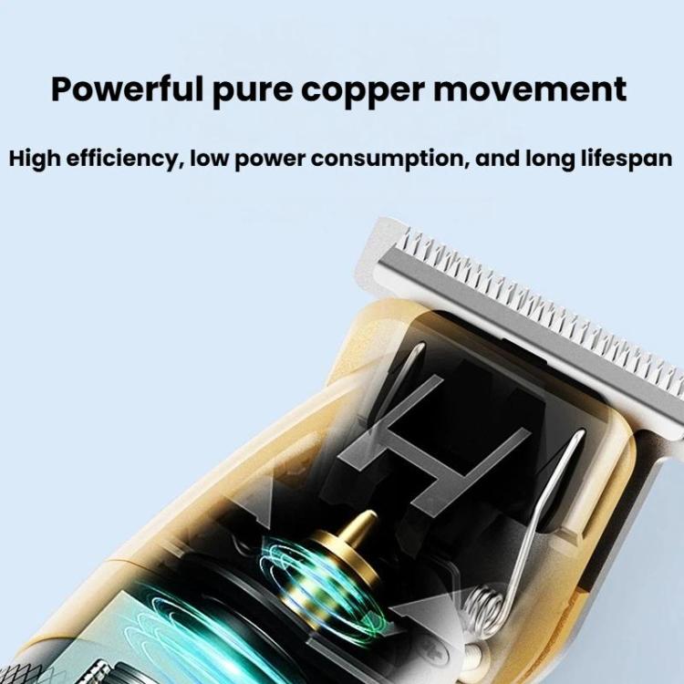Gold electric clipper with exposed internal motor and blade assembly