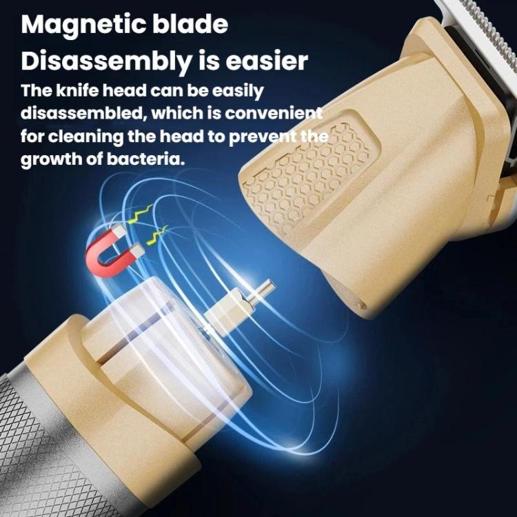 Gold electric clipper with detachable magnetic blade head for easy cleaning