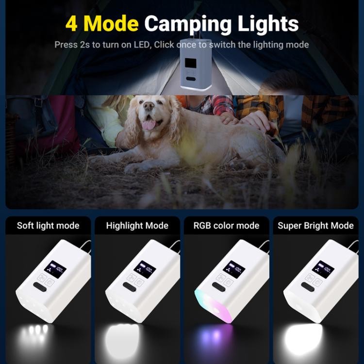 White electric air pump with multi-mode LED illumination and digital panel