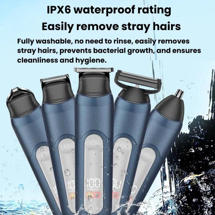 Blue and black cordless hair trimmers with water droplets for waterproof trimming
