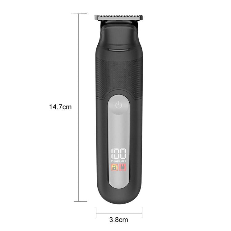 Black electric men’s hair and nose trimmer with LED light and power button