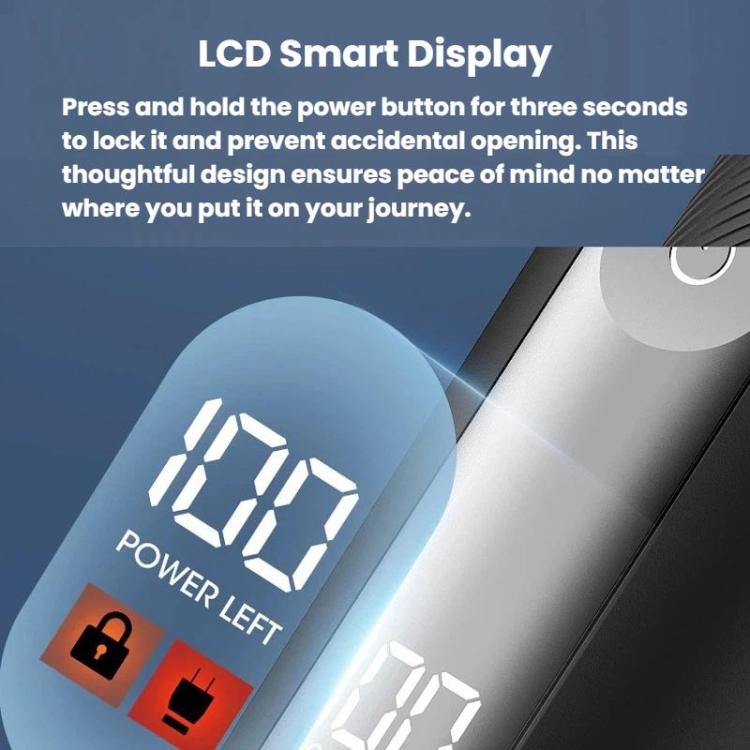 Hair trimmer with LCD smart display showing power remaining