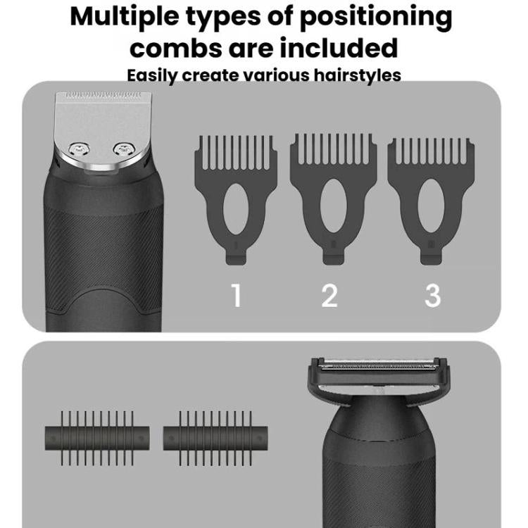 Trimmer with included positioning combs showing numbered guide lengths