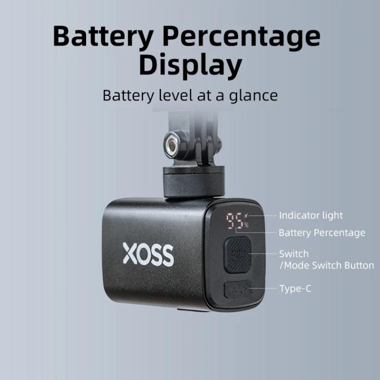 XOSS Mini bike headlight with battery percentage indicator and Type-C switch panel
