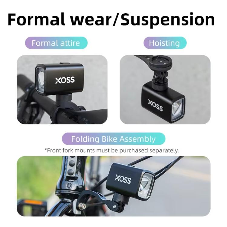 XOSS Mini bike headlight mounted on handlebar with adjustable bracket