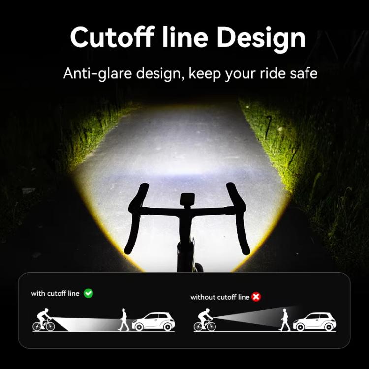 Bike headlight beam pattern with cutoff line for safer night riding